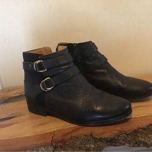 Black Leather Sezane Ankle Boots with Buckle Straps